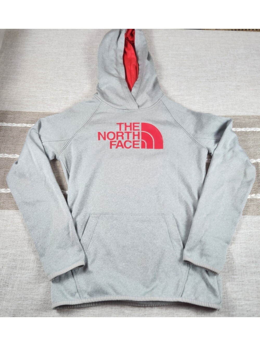 The North Face Women's Hoodie Large Gray Pink Logo Fleece Kangaroo Pocket Size S